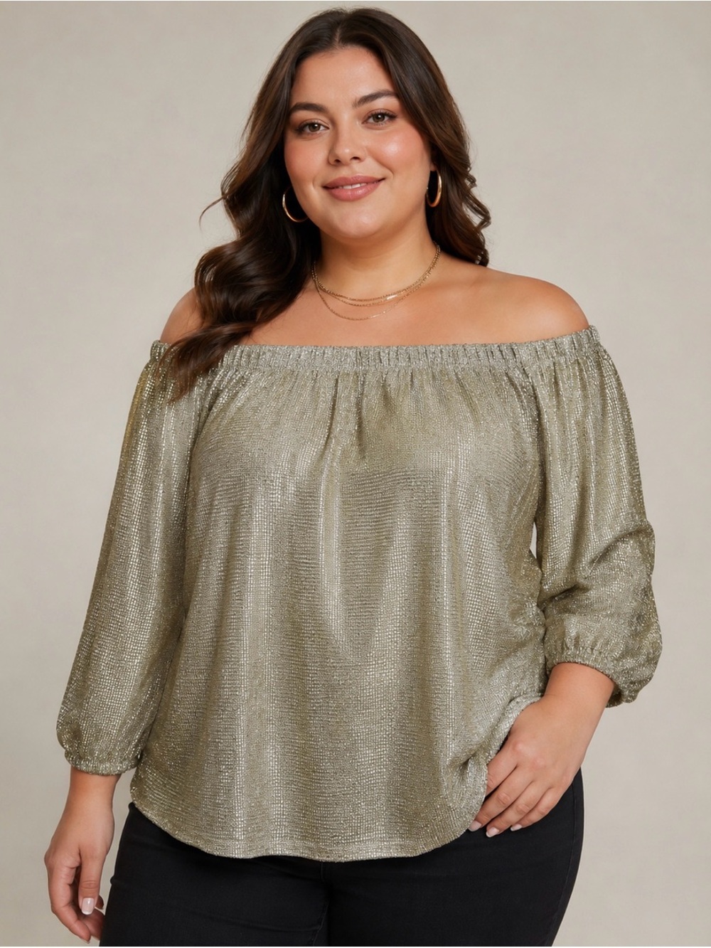 Daytrip Sheer Metallic Top Size XL Gold/Silver Off The Shoulder Lined Relaxed